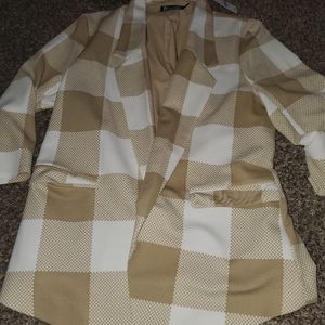TAN AND WHITE PLAID BLAZER